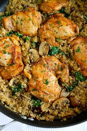 One Pot Chicken Quinoa Mushrooms Spinach Recipe