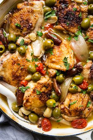 Provençal chicken with olives, tomatoes, shallots, and white wine