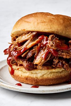a bbq pulled pork sandwich made with homemade pulled pork
