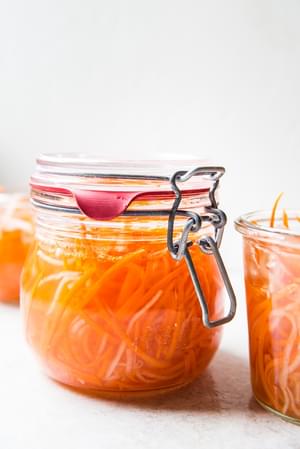 A jar of quick pickled vegetables