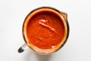 cocktail sauce made with ketchup, horseradish, Worcestershire sauce, mustard, hot sauce, apple sauce, and lemon zest