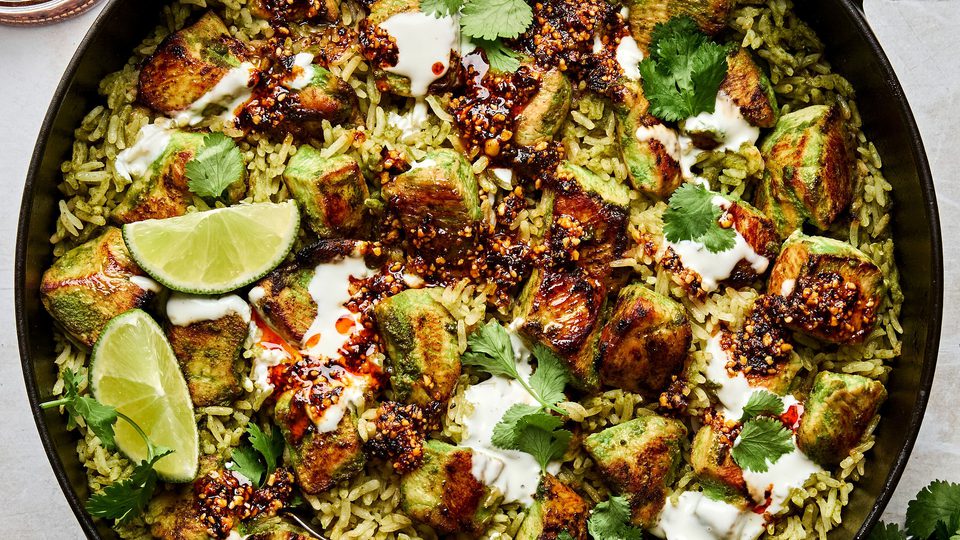 Skillet Chicken With Mexican Green Rice & Salsa Macha