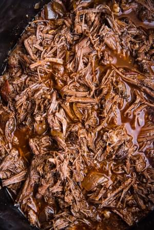 shredded Barbacoa Beef in a crock pot