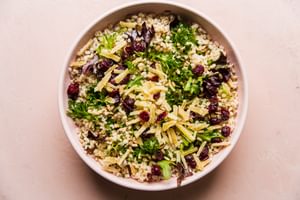 Spring Barley Salad with lemon chive vinaigrette dried cranberries and sunflower seeds and candied ginger