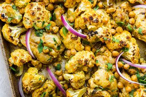 Tandoori Chicken Sheet Pan dinner with cauliflower, and chickpeas