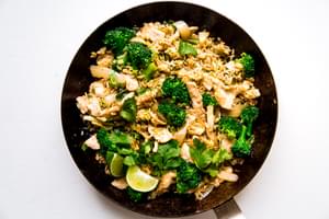 Thai Fried Rice with Basil and chicken lime and cilantro
