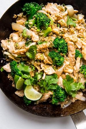 Thai Fried Rice with Basil and chicken lime and cilantro