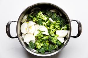 broccoli and onion in boiling water blanching