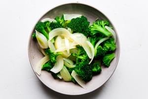 broccoli and onions blanched on a plate