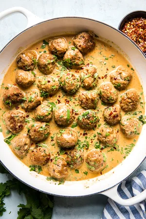 Turkey Meatballs in a Creamy Red Curry Sauce