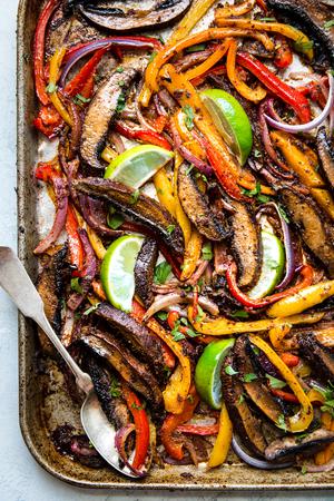 vegan Portobello Mushroom Fajitas on a sheet pan