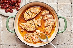 homemade vineyard chicken in a skillet