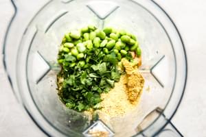 ingredients in a blender pitcher for vegan cashew chipotle cream sauce