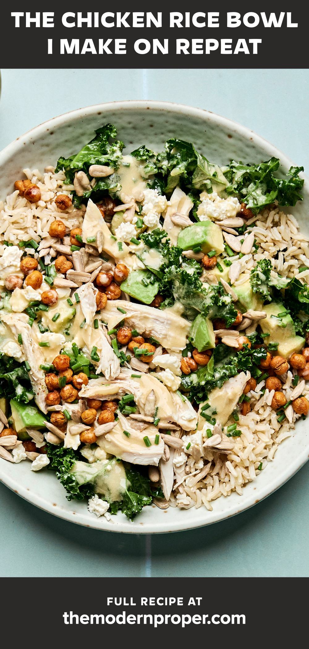 Tahini Rice Rice Bowl With Chicken, Kale and Creamy Tahini Dressing | The Modern Proper