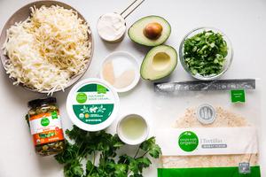 shredded cheese, jalapeños, sour cream, tortillas, avocado, lime juice and cilantro